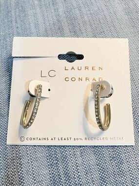 LC Lauren Conrad Gold and Clear Crystal Twisted Hoop Earrings